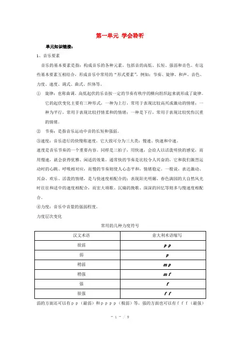 高中音乐《第一单元学会聆听》学案