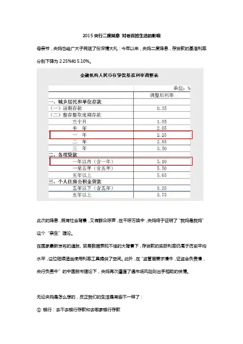 2015央行二度降息 对老百姓生活的影响