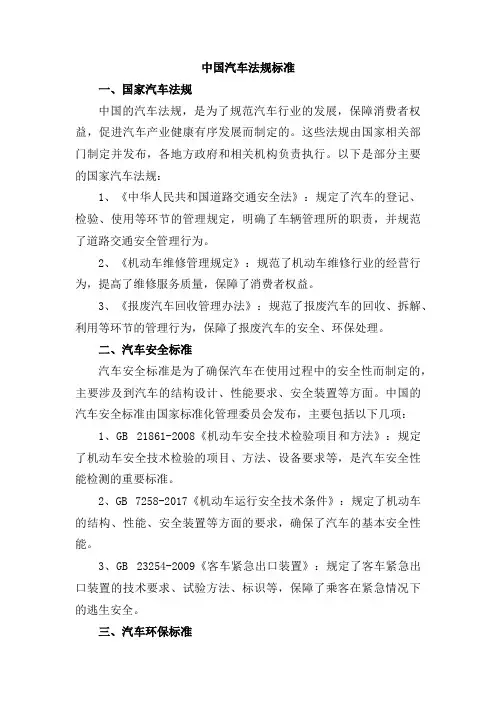 中国汽车法规标准