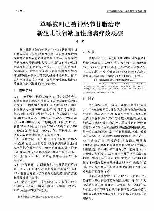 单唾液四己糖神经节苷脂治疗新生儿缺氧缺血性脑病疗效观察