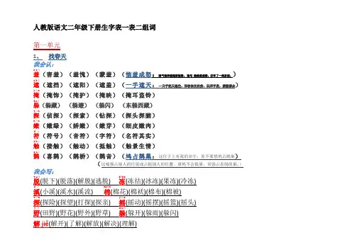 人教版语文二年级下册生字表一表二组词