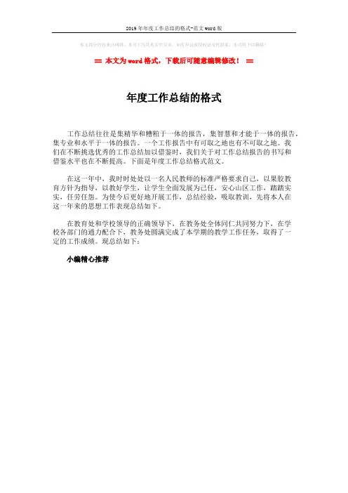 2019年年度工作总结的格式-范文word版 (1页)