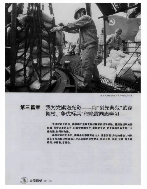 第三篇章 我为党旗增光彩——向“创先典范”武家嘴村、“争优标兵”嵇艳霞同志学习 “七一”先锋榜