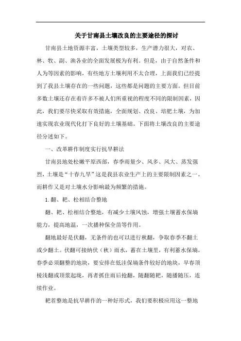 甘南县土壤改良主要途径论文