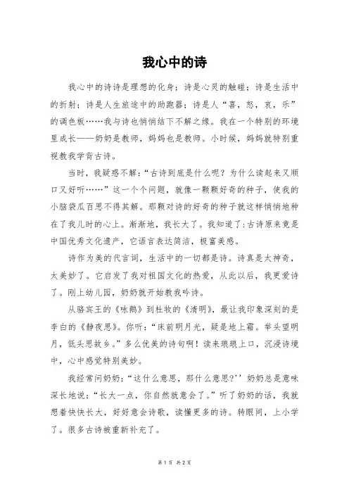 我心中的诗_初二作文