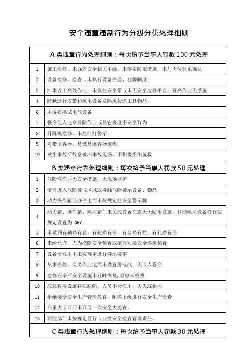 8-09安全违章违制行为分级分类处理细则