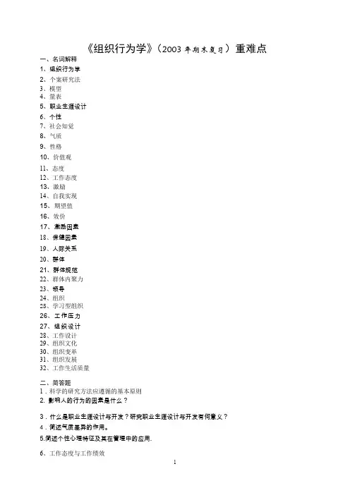 组织行为学(2003年期末复习)重难点