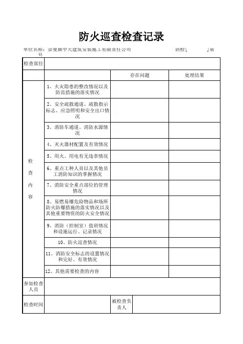 防火巡查检查记录表