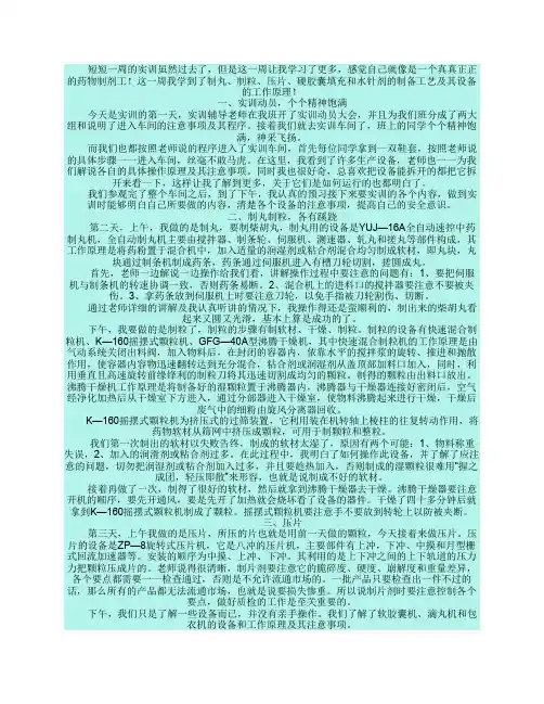 药物制剂技术实训总结