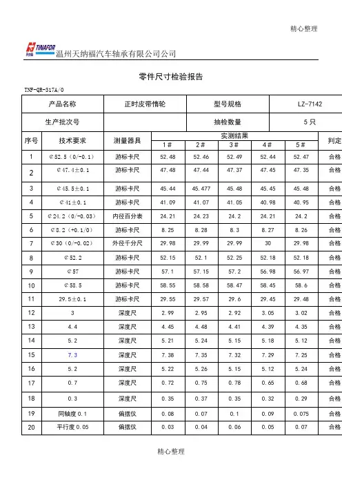 零件尺寸检验分析报告