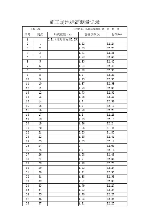 施工场地标高测量记录