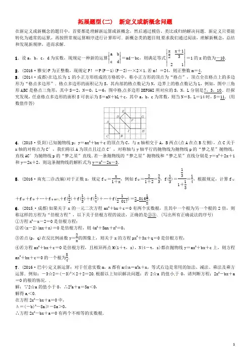 四川省中考数学 拓展题型突破 拓展题型(二)新定义或新