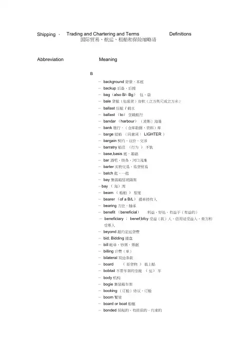 国际贸易、航运、租船和保险缩略语(B)