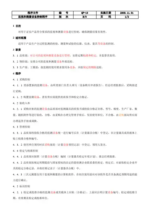 QP-10B0 监视和测量设备控制程序