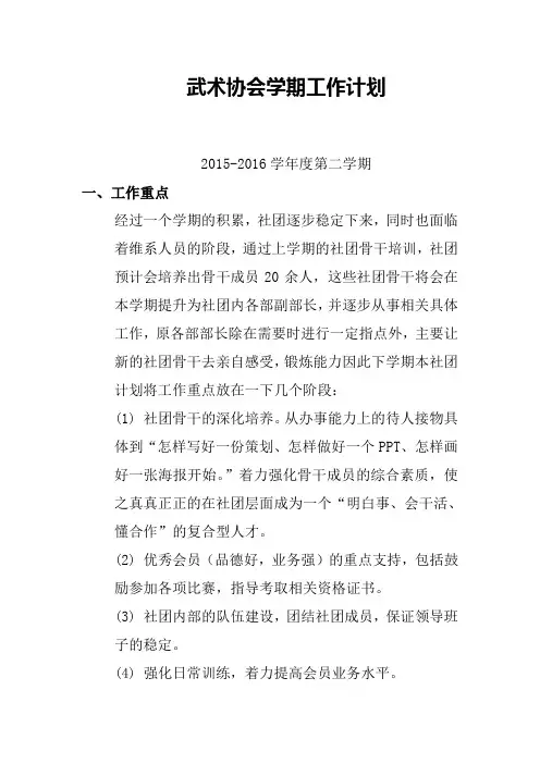 高校武术协会学期工作计划