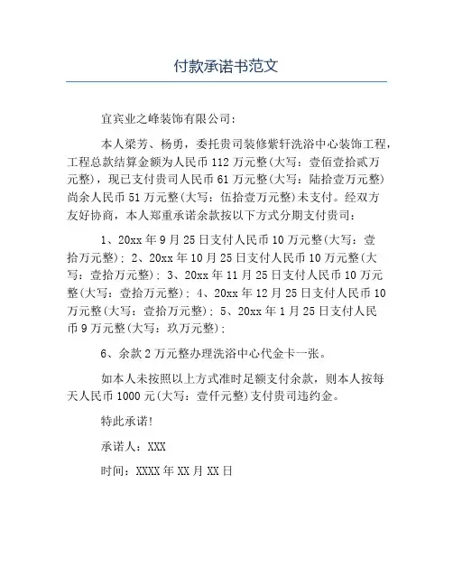 承诺书-付款承诺书范文