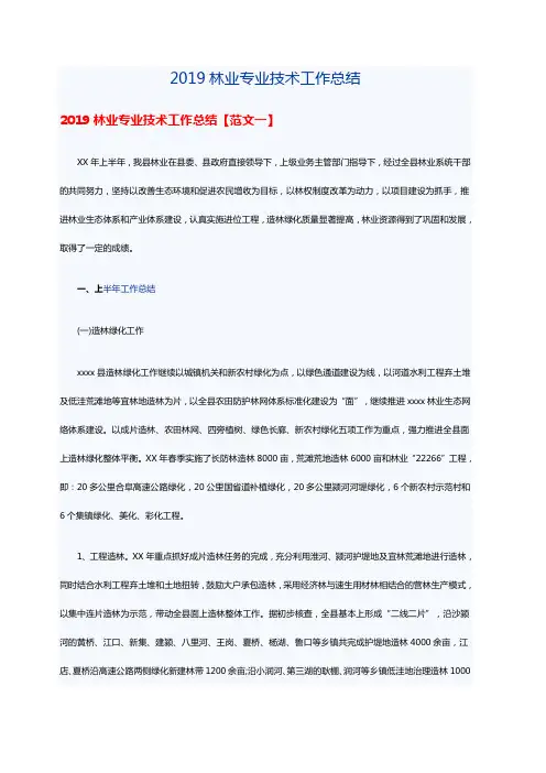 2019林业专业技术工作总结