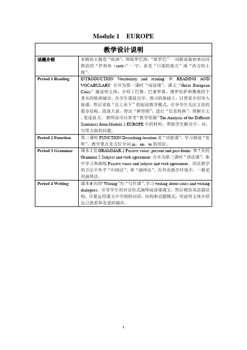 外研版高中英语必修3 Module1教学设计Module1 教案教案