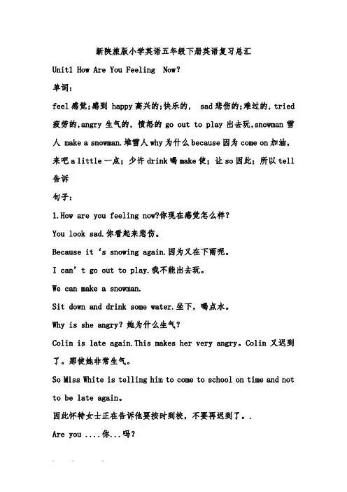 2017新陕旅版五年级(下册)知识点总结
