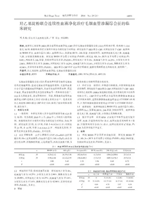 羟乙基淀粉联合连续性血液净化治疗毛细血管渗漏综合征的临床研究