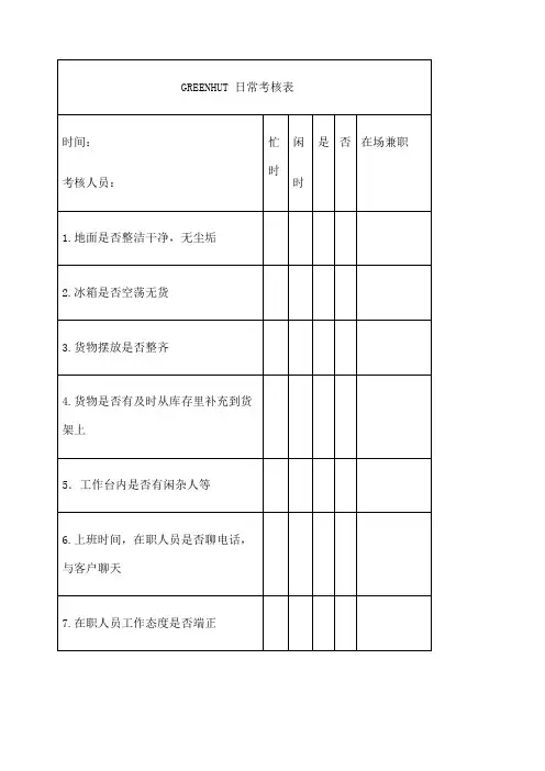 水果店日常考核表