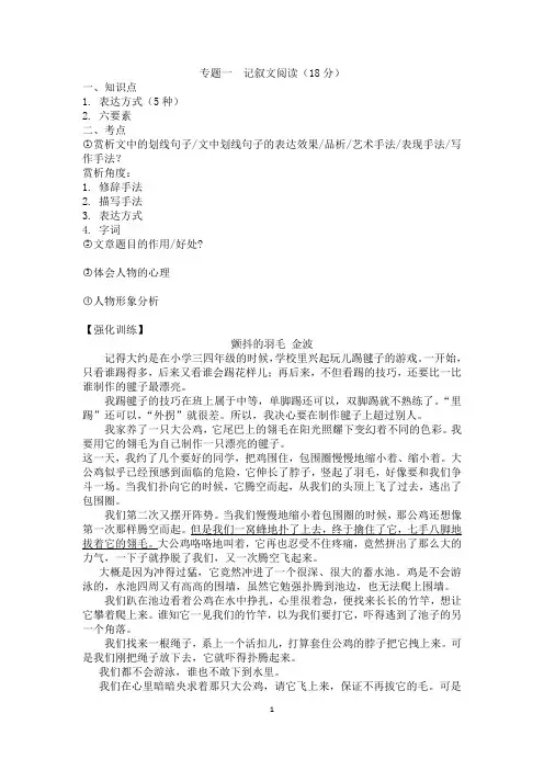 专题一  记叙文阅读