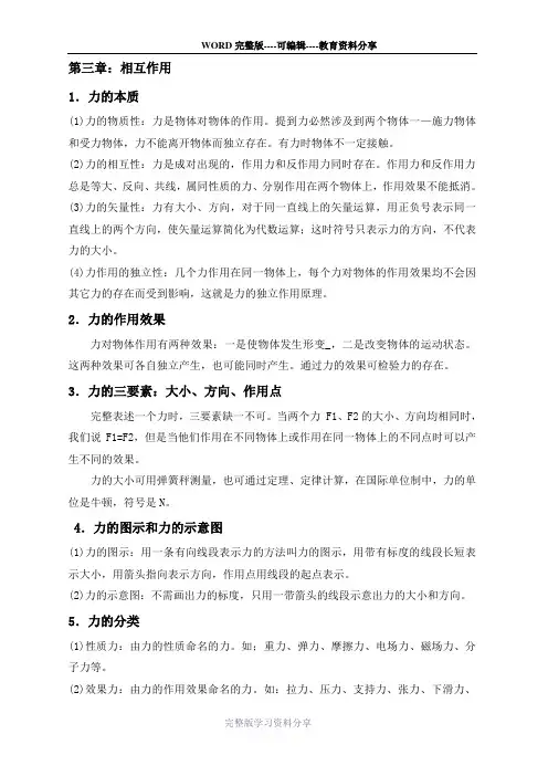 人教版高中物理必修一第三、四章总结