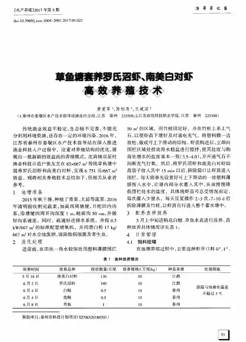 草鱼塘套养罗氏沼虾、南美白对虾高效养殖技术