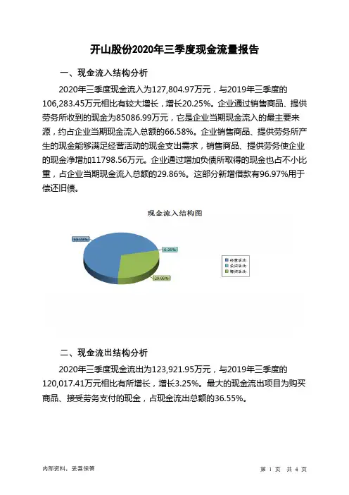 开山股份2020年三季度现金流量报告