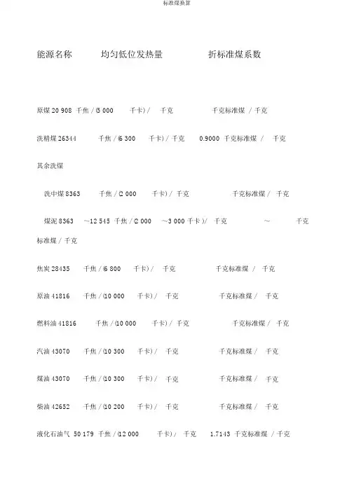 标准煤换算