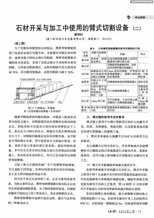 石材开采与加工中使用的臂式切割设备(二)