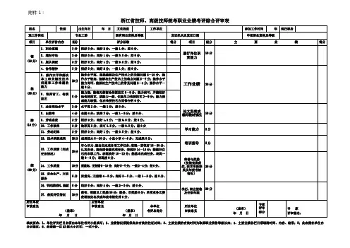 浙江省技师、高级技师统考职业业绩考评综合评审表