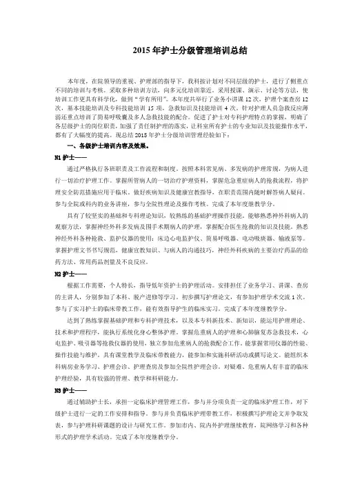 2015年护士分级管理培训总结