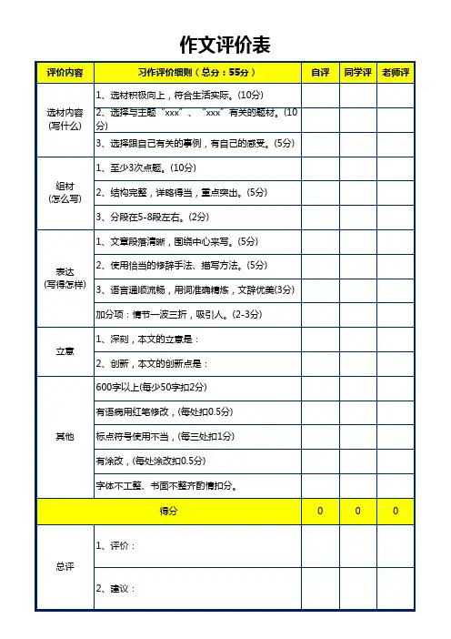 作文评价表