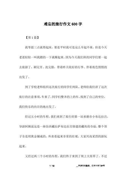 难忘的旅行作文600字