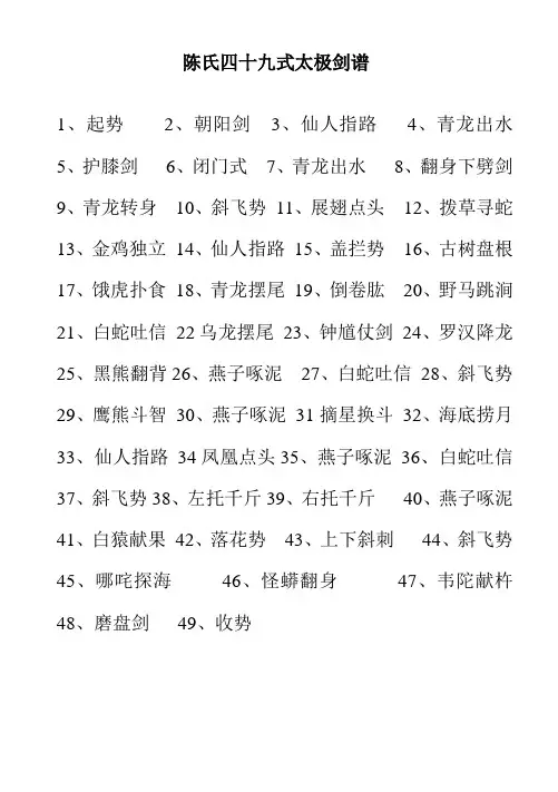 陈氏四十九式太极剑谱