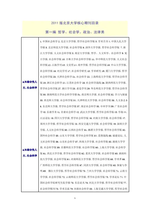 中文核心期刊要目总览(2011年版)