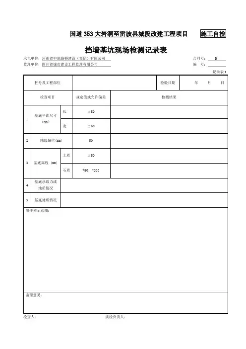 基坑现场检测记录表(记录表1)