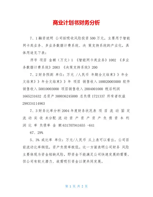 商业计划书财务分析