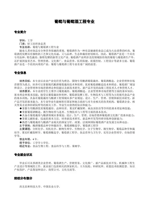 葡萄与葡萄酒工程专业