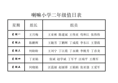 二年级值日表