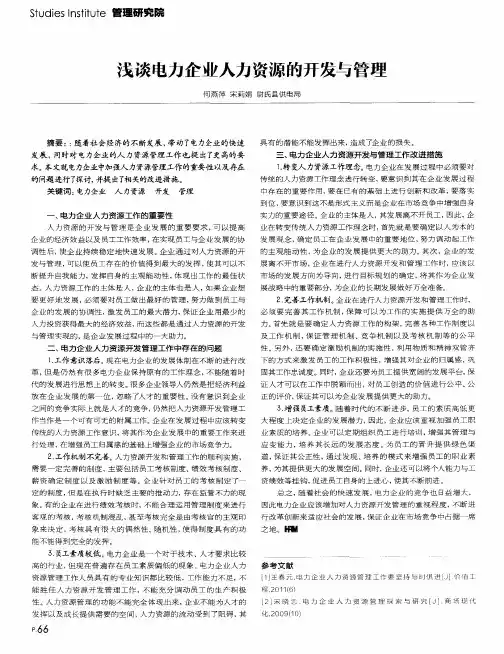 浅谈电力企业人力资源的开发与管理