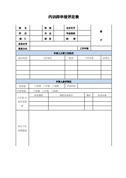 内训师申报评定表