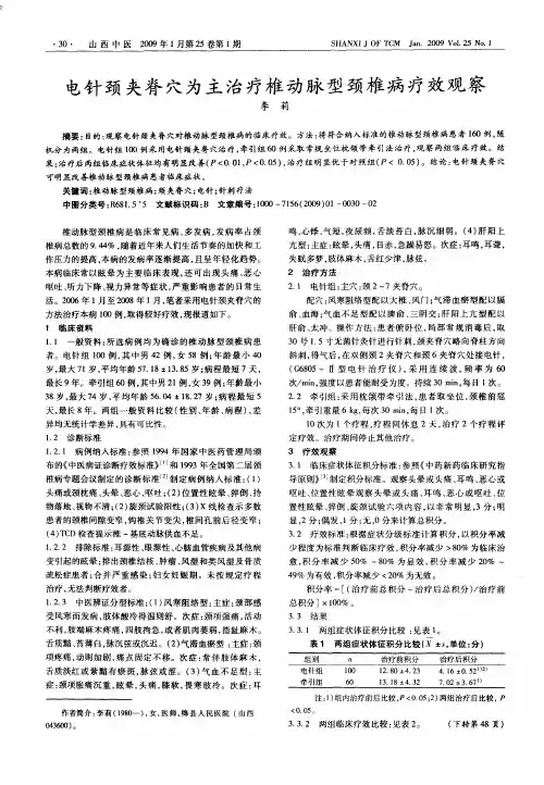 电针颈夹脊穴为主治疗椎动脉型颈椎病疗效观察