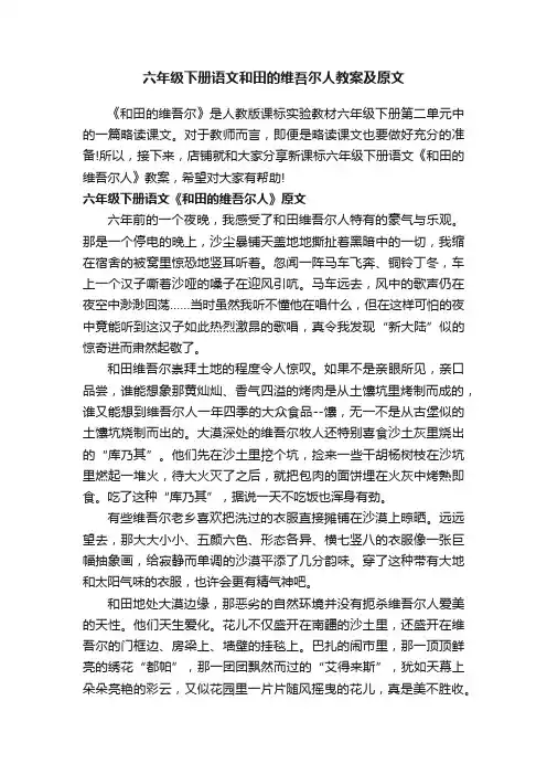 六年级下册语文和田的维吾尔人教案及原文