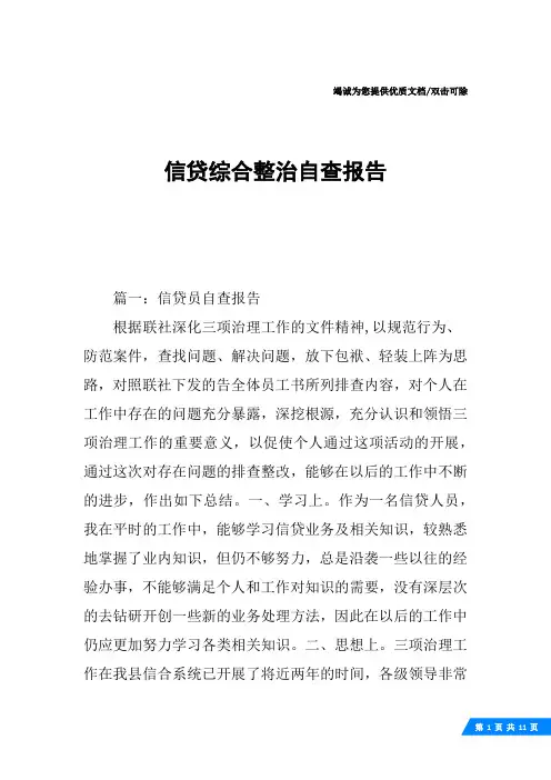 信贷综合整治自查报告