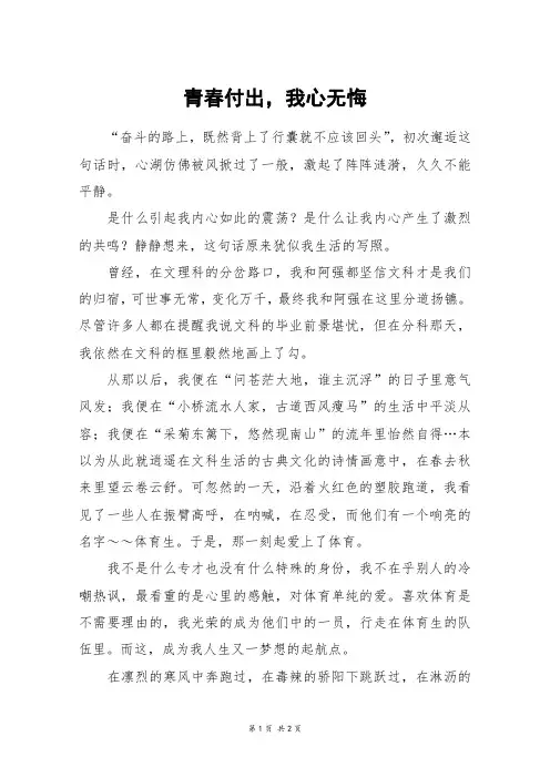 青春付出,我心无悔_高一作文