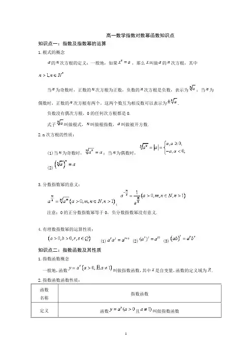 高一数学指数_对数_幂函数知识点