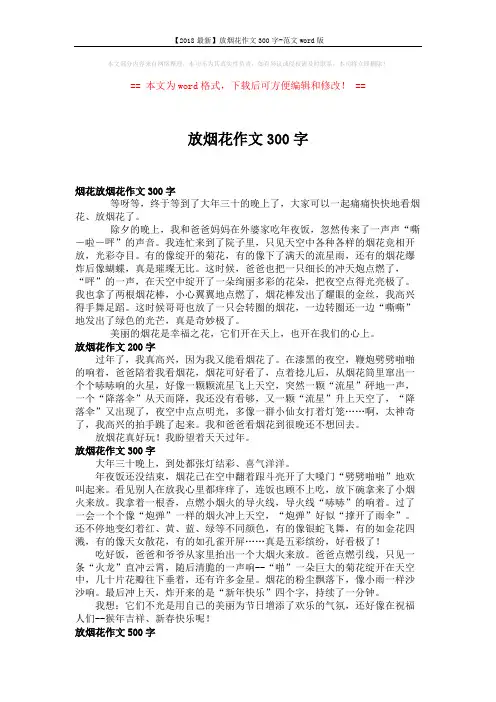 【2018最新】放烟花作文300字-范文word版 (3页)