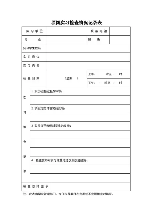 顶岗实习检查情况记录表